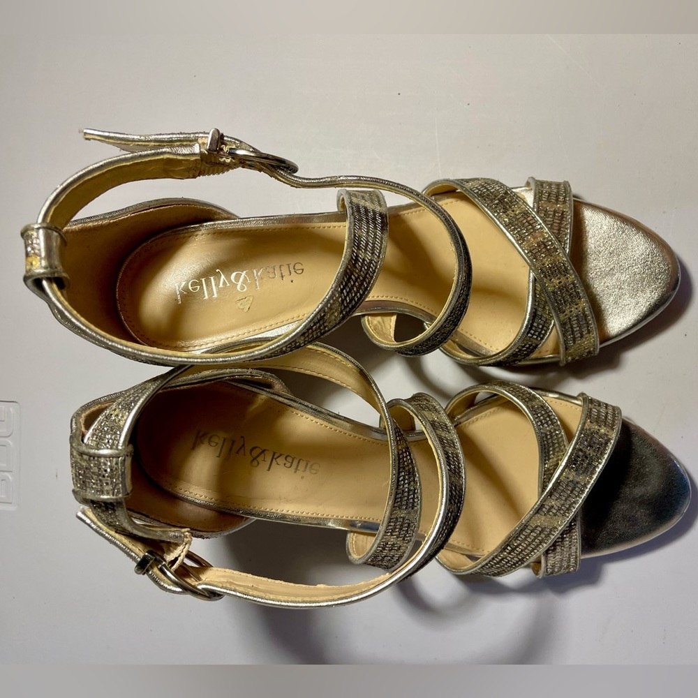 Kelly & Katie 7 Gold Silver Sequin Glitter 3” Heels Shoes Sandals